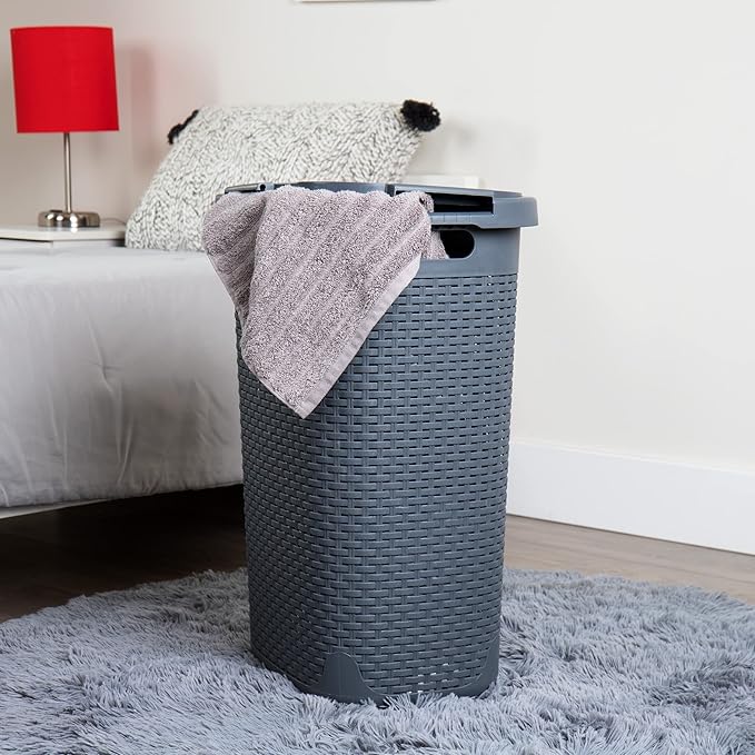 Mind Reader Slim Laundry Hamper with Lid, 60L Tall Clothes Basket, Narrow Tapered Design for Bathrooms, Closets and Laundry Rooms, Plastic, Gray - Image 2