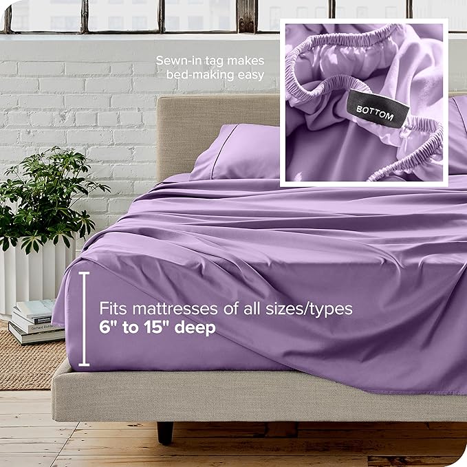 Bare Home Full XL Sheet Set - 1800 Ultra-Soft Microfiber Full Extra Long Bed Sheets - Double Brushed - Deep Pockets - Easy Fit - 4 Piece Set - Bedding Sheets & Pillowcases (Full XL, Lavender)
