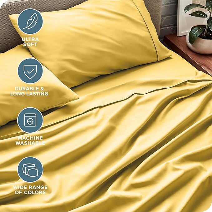 Bare Home Queen Sheet Set - 1800 Ultra-Soft Microfiber Queen Bed Sheets - Double Brushed - Deep Pockets - Easy Fit - 4 Piece Set - Bedding Sheets & Pillowcases (Queen, Lemon Drop)