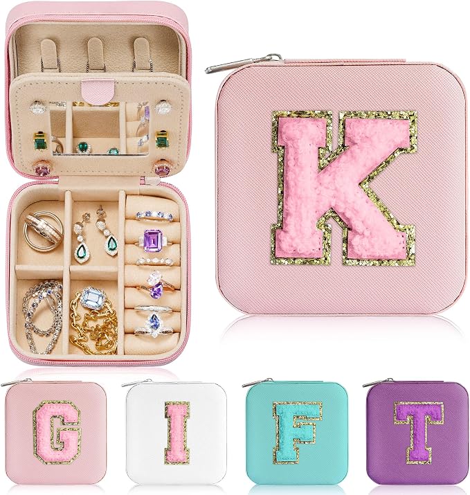 Parima Gifts for Women - Personalized Gifts for Women Wife, Travel Jewelry Case Jewelry Boxes for Birthday Gifts for Mom Her Travel Gifts for Her- Letter K, Pink by PARIMA