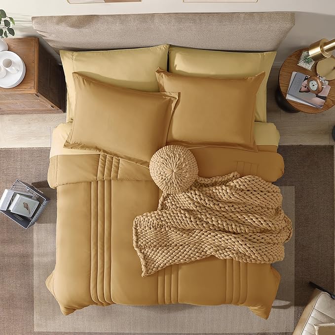 Monbix King Size Comforter Set - 7 Pieces Bed in a Bag King, Desert Yellow Bedding Sets with Comforter, All Seasons Comforter Bed Set with Sheets, Pillowcases & Shams