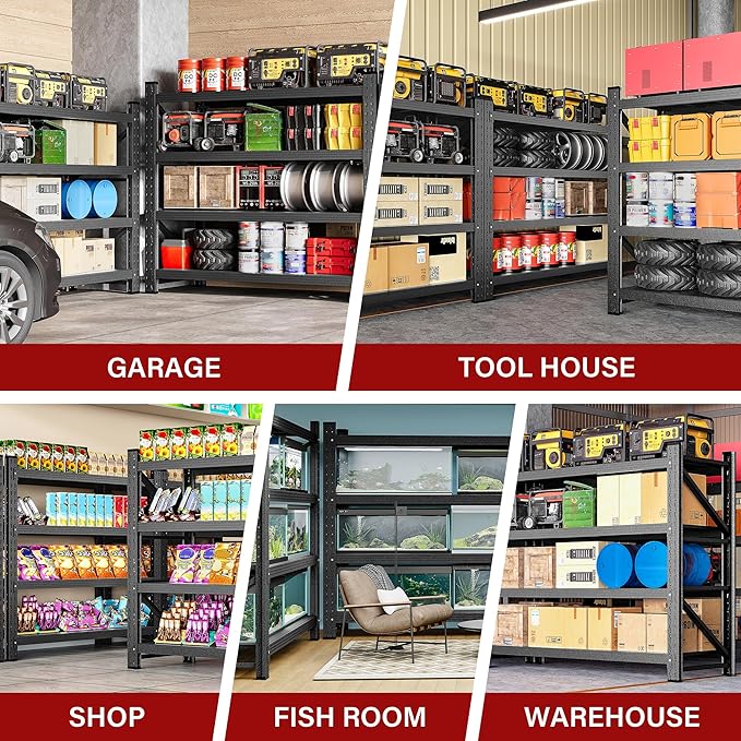 Set of 2 48" Wide Heavy Duty Garage Shelving Units,3000LBS 24 Deep Storage Shelves,Metal Garage Shelves,Large Storage Rack,Steel Shelf,Industrial Shelving for Shop,Warehouse,48" W x 24" D x 70" H - Image 6