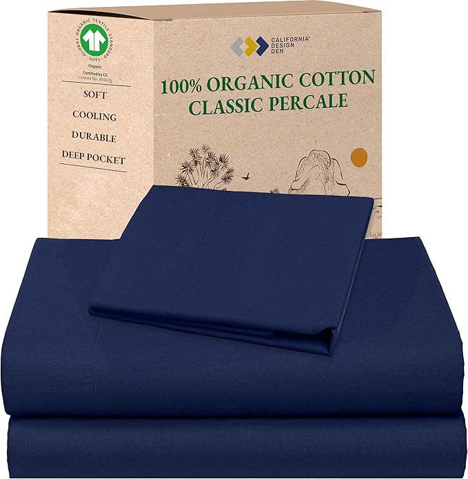 California Design Den Twin XL Sheet Set - Soft 100% Organic Cotton Twin XL Sheet Sets with Deep Pockets, Crisp, Breathable and Durable Bedding Set - Navy Blue