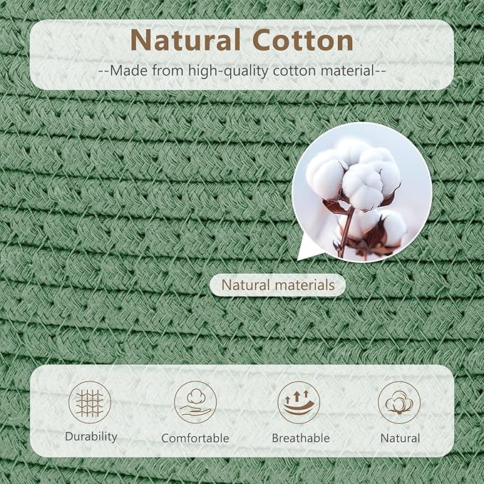 ECDYQXVU Cotton Rope Storage Basket, 15x10x9 Inches, Woven Basket for Shelves, Clothes, Towels, Books, and Laundry, Green (1 Pack) - Image 3