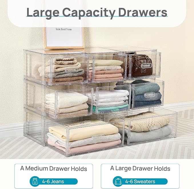 Vtopmart 2 Pack 18QT Clear Stackable Storage Drawers,Easily Assemble Closet Organizers,Plastic Storage Bins for Bathroom,Cabinet,Kitchen Pantry,Under Sink Organization(Medium) - Image 9