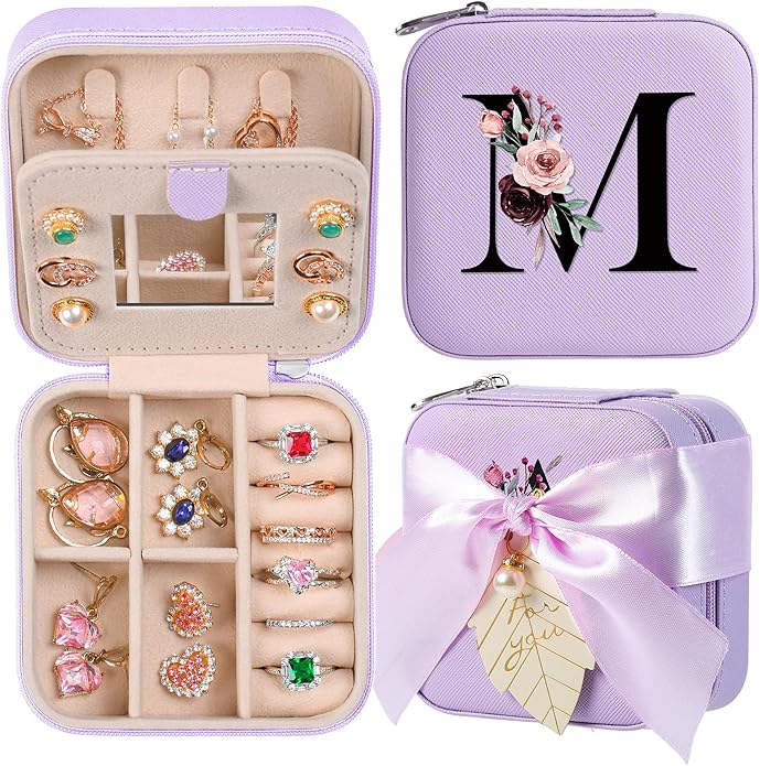 AYGXU Travel Jewelry Box for Women and Girls - Small Case With Initial A-Z - Teacher Gifts by AYGXU