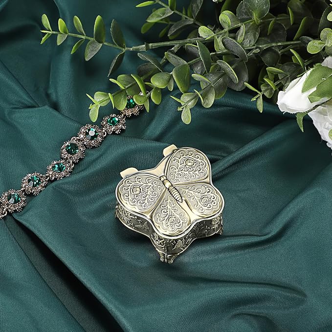 Hipiwe Butterfly Shape Jewelry Organizer Box Vintage Metal Jewelry Trinket Box Small Treasure Chest Ring Holder Earrings Necklace Storage Box Keepsake Box, Bronze - Image 5