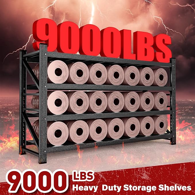 9000LBS Heavy Duty Garage Shelving Units,75" Wide & Deep Storage Shelves,Metal Garage Shelves,Large Storage Rack,Steel Shelf,Industrial Shelving for Shop,Warehouse,Basement,75" W x 24" D x 70" H - Image 4