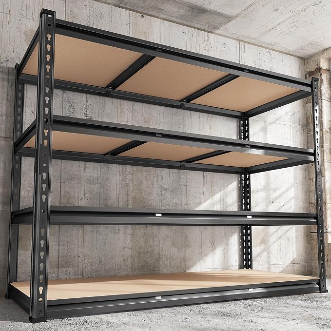 REIBII 48" W Garage Shelving Heavy Duty 2550 LBS Storage Shelves 4 Tier Heavy Duty Shelving, Adjustable Metal Shelves, Industrial Shelf for Garage, Warehouse, Pantry, 48" W x 60" H x 24" D by REIBII