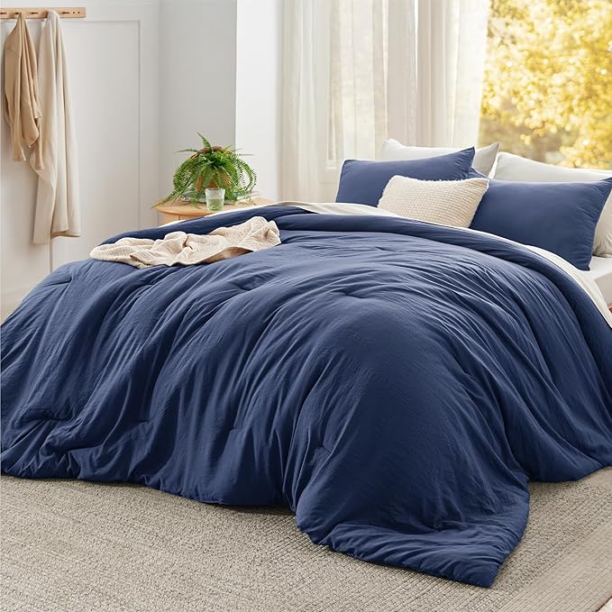 Bedsure Super King Comforter Set, Navy Soft Prewashed Bedding for All Seasons, 3 Pieces GentleSoft™ Bed Set, 1 Lightweight Comforter (120"x120") and 2 Pillowcases (20"x36")