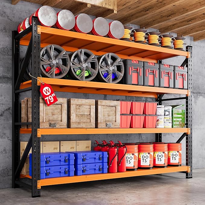 Storage Shelves Heavy Duty, 7000LBS Metal Garage Shelving 24” Deep Storage Rack Shelf, Steel Tall Industrial Shelving, 4 Tier Adjustable Standing Shelf for Warehouse/Shop 79" W x 24" D x 79" H by AFAIF