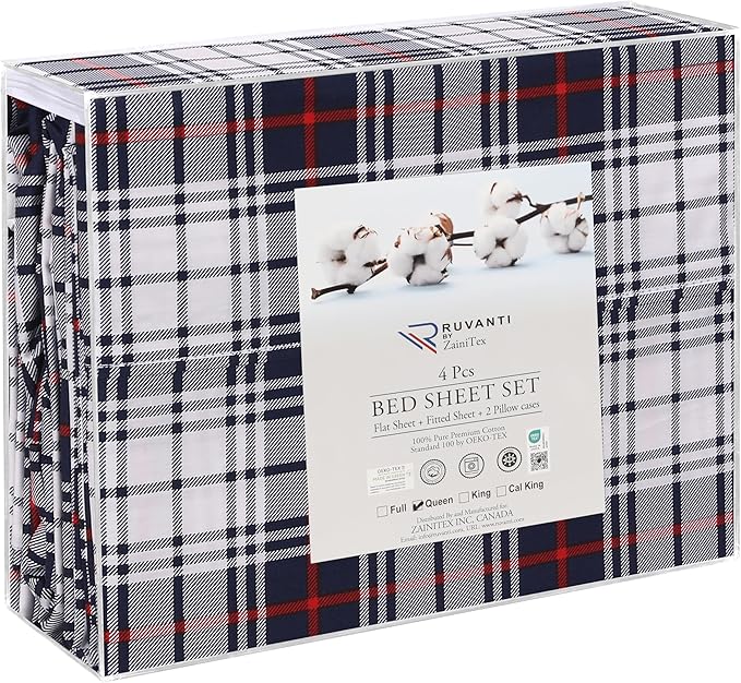 RUVANTI 100% Cotton Sheets – California King Percale Bedding, Cooling & Breathable Floral Design, Durable with a Crisp, Soft & Comfortable Feel, 14" Deep Pocket, 4-Piece Set, Prussian