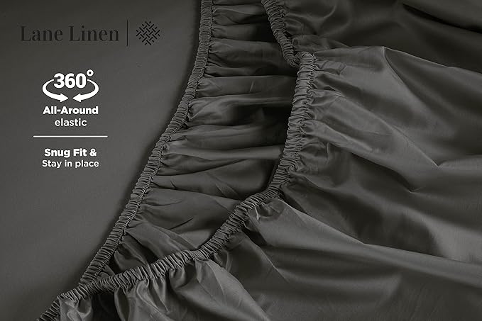 LANE LINEN 100% Cotton 600 Thread Count Split King Sheet Set for Adjustable Beds, Sateen Weave Hotel Quality, Fully Elasticized Oeak Tex Certified Sustainably Produced Machine Washable - Charcoal