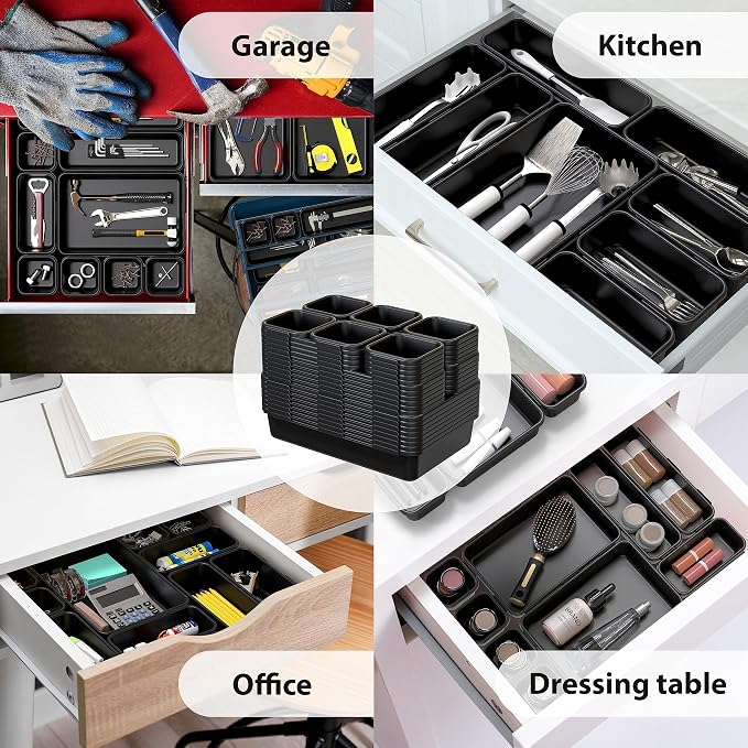 Simple Houseware Interlocking Desk Drawer Bins Organizer, 10 Packs, Black - Image 7