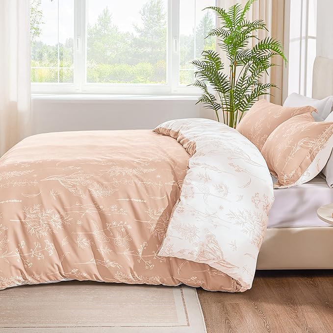 Love's cabin Pink Twin Comforter Set - Twin XL Size Comforter Set Dorm Bedding, 2 Pieces Cute Floral Bedding, Reversible Flowers Comforter, 1 Comforter & 1 Pillow Sham