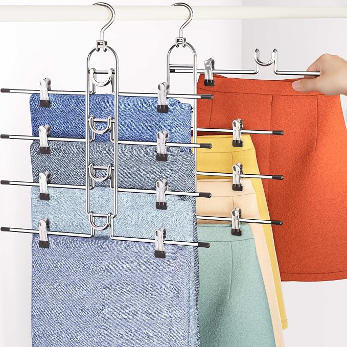 Pants Hangers With Clips, Newly Upgraded Detachable Space Saving Hangers for Skirts, Shorts & Trousers with Non slip clip,Heavy Duty Skirt Hangers - Hanging Closet Organizer And Storage,Patent Pending by Lumigens