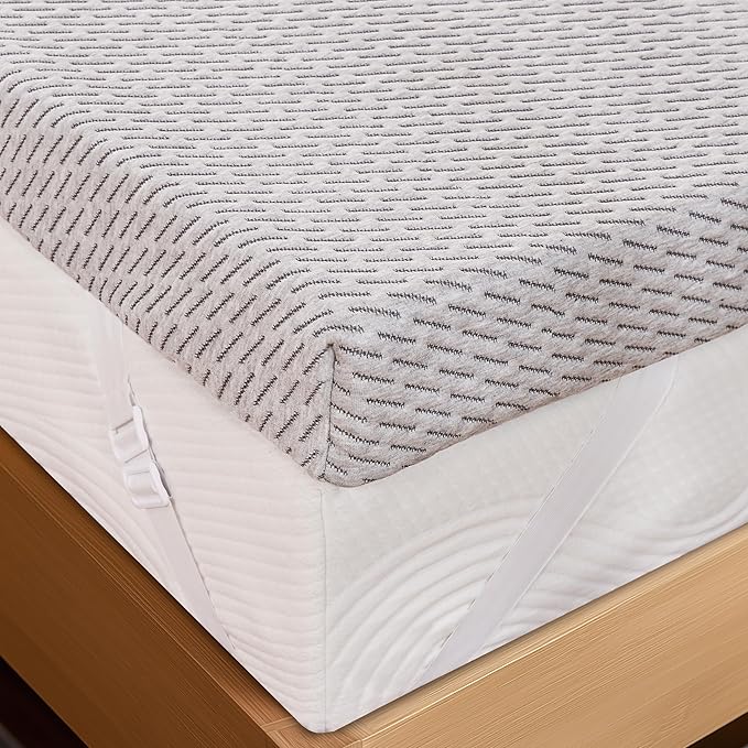 Subrtex Cover for Mattress Topper King Size 4 Inch (Only Cover) Mattress Topper Protector Bedding Removable Encasement with Zipper Closure
