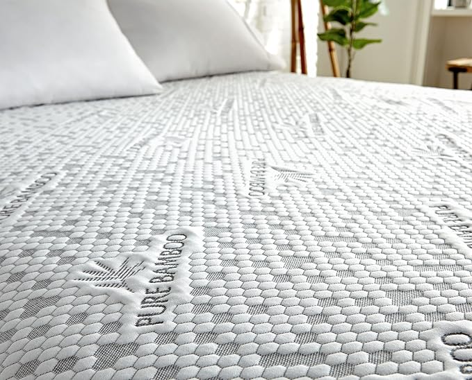 Queen Mattress Protector by PURE BAMBOO, Waterproof, Charcoal Fiber - Viscose Derived from Bamboo Charcoal Fiber, Mattress Cover Protects Against Moisture, Spills, Stains (Queen)