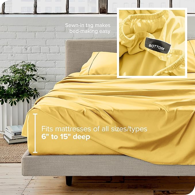 Bare Home Queen Sheet Set - 1800 Ultra-Soft Microfiber Queen Bed Sheets - Double Brushed - Deep Pockets - Easy Fit - 4 Piece Set - Bedding Sheets & Pillowcases (Queen, Lemon Drop)