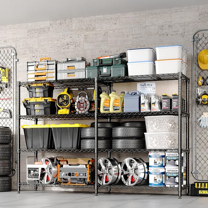 Garvee Storage Shelves 60" W Heavy Duty Metal Shelving Unit, 4-Tier Wire Rack Shelving for Kitchen Garage Storage, Load 1060LBS, Adjustable Wire Shelf for Pantry Room Basement, 13.8" Dx59.5 H, Black - Image 2