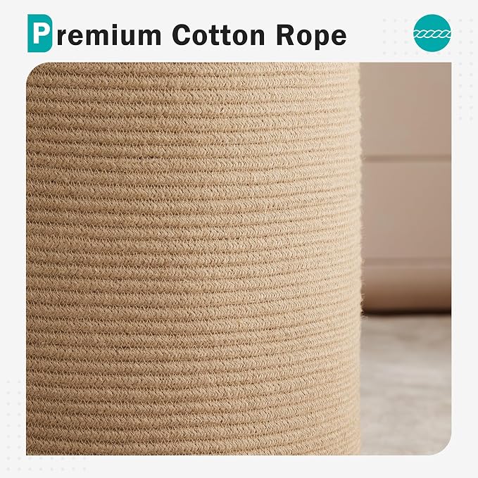 YOUDENOVA Cotton Laundry Hamper, 58L - Woven Collapsible Storage Basket - Jute Brown - Image 4