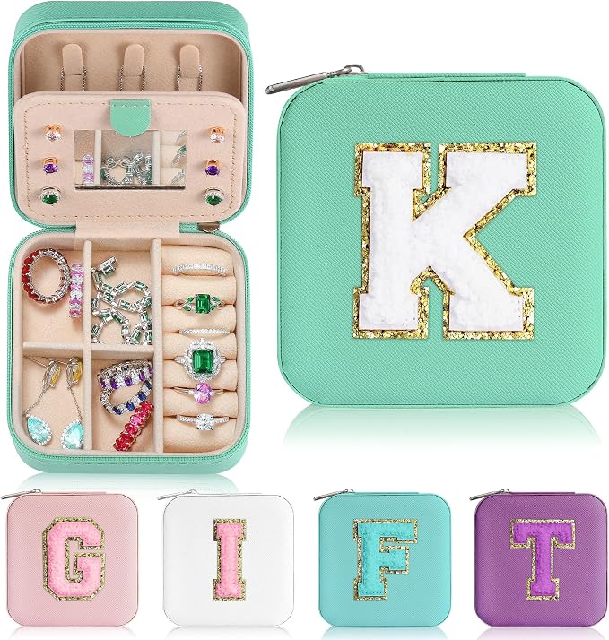 Parima Gifts for Women - Jewelry Case Jewelry Boxes for Mom Birthday Gift for Mother Travel Gift for Women Mothers Day Gift - Letter K, Blue by PARIMA