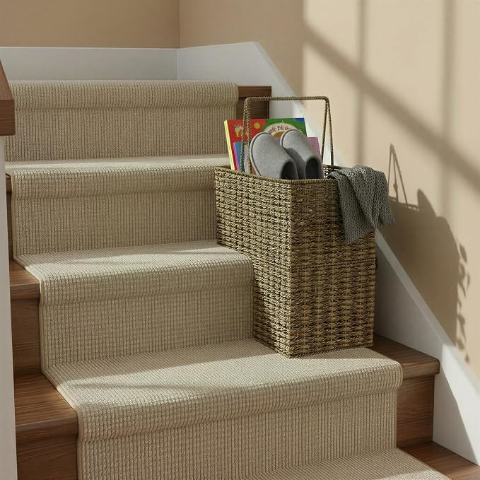 Household Essentials Wicker Stair Basket, Wicker Step Organizer with Handles, Use to Collect and Transport Items from Floor to Floor - Image 8