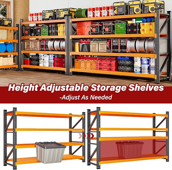 71.3" Wide Heavy Duty Garage Shelving Units,5000LBS Deep Storage Shelves,Orange Metal Garage Shelves,Steel Shelf,Large Storage Rack,Industrial Shelving for Shop,Warehouse,Basement,71.3"W x 24"D x 70"H - Image 8