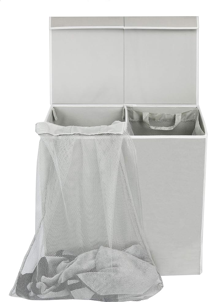 Simple Houseware Double Laundry Hamper with Lid and Removable Bags, Grey - Image 4