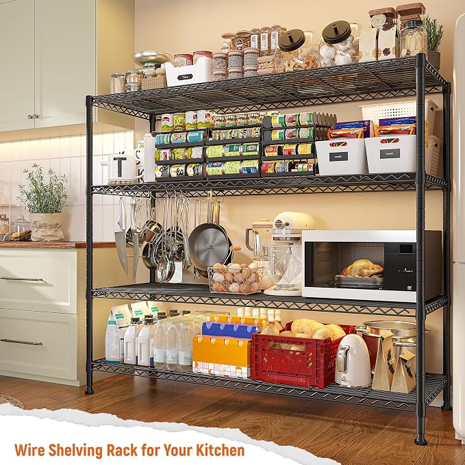 REIBII Storage Shelves 45.3''W Wire Shelving Unit 4 Tier Metal Shelves for Storage Rack Metal Shelving for Pantry Shelves Kitchen Steel Shelving, 45.3''W*63''H*17.7" D - Image 4