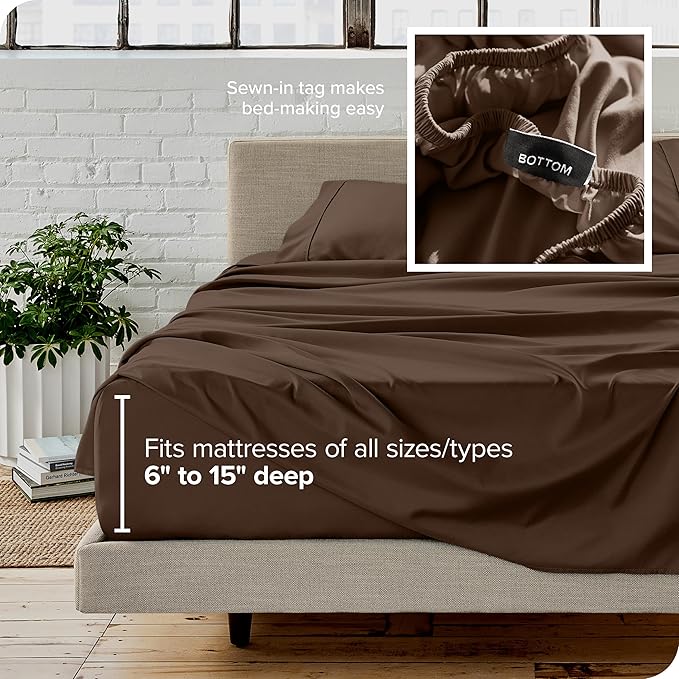 Bare Home Split King Sheet Set - 1800 Ultra-Soft Microfiber Bed Sheets - Double Brushed - Deep Pockets - Easy Fit - 5 Piece Set - Bedding Sheets & Pillowcases (Split King, Cocoa)