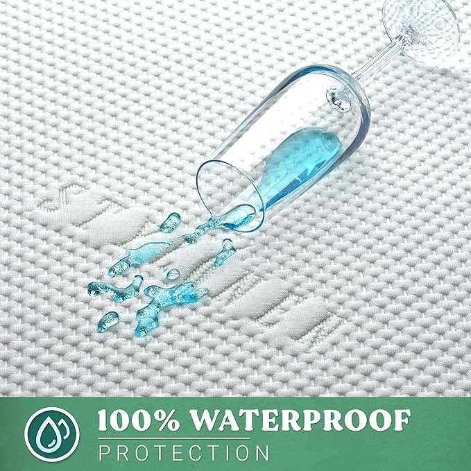 Tencel Eucalyptus Waterproof Mattress Protector - 100% Waterproof, Ultra Soft & Cooling with 16 Deep Pockets, Noiseless Protection from Stains & Spills (Queen)