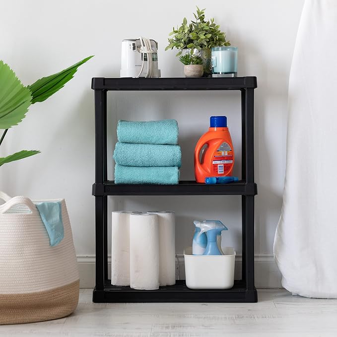 IRIS USA 3-Shelf Light Duty Plastic Storage Shelves, 150lb Capacity, 33" H x 24" W x 12" D, Medium Modular Shelving Unit Storage Organizer for Bathroom, Laundry, Garage & Home, Storage Rack - Black - Image 7
