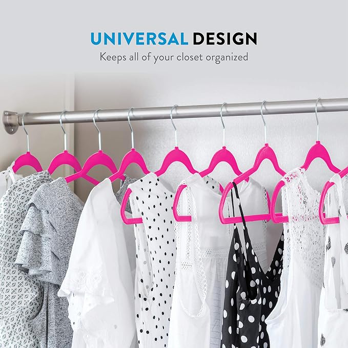 Zober Velvet Hangers 50 Pack - Heavy Duty Pink Hangers for Coats, Pants & Dress Clothes - Non Slip Clothes Hanger Set - Space Saving Felt Hangers for Clothing - Image 2