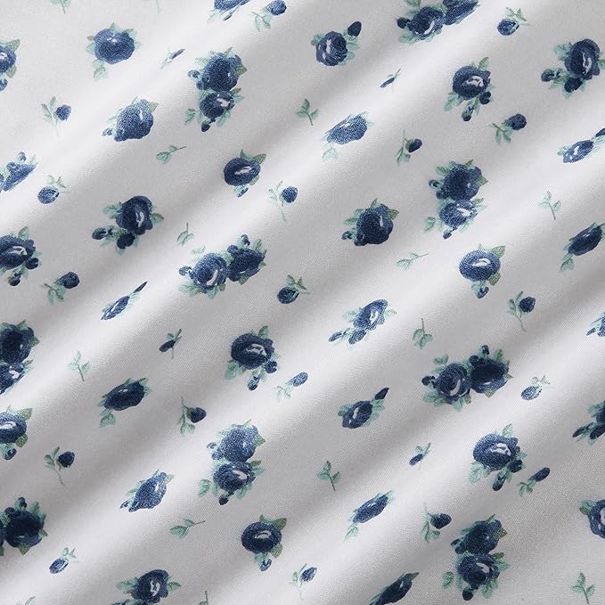 Modern Threads 4-Piece Ultra Soft Microfiber Bed Sheets Set, Wrinkle Free Sheets with Deep Pockets Fitted Sheet, Flat Sheet & Pillowcases, Lightweight Breathable Bedding, Blue Roses, Full