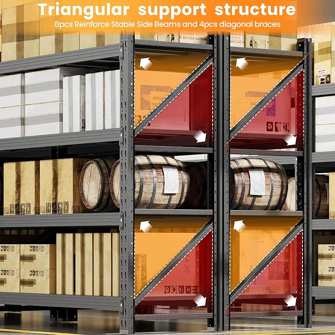 68”W Garage Shelving Units, 8000LBS Storage Shelves Heavy Duty, 24" Deep Metal Shelving Rack, 4 Tier Tall Steel Industrial Shelving , Adjustable Standing Shelf for Warehouse / Shop 68"W x 24"D x 64"H - Image 9