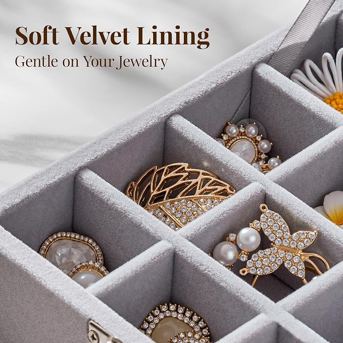 48 Grid Earring Organizer and Storage: Velvet Jewelry Tray with Lid, Jewelry Box for Studs, Earrings, Rings, Necklaces, Dresser & Vanity, Earrings Case Organizer for Girls, Women, 13"x8.6"x2.4", Grey - Image 4
