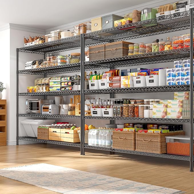 REIBII 55.5" W Storage Shelves 3200LBS Wire Shelving Unit 5 Tier Metal Shelving Heavy Duty Garage Shelving Metal Shelves for Storage Rack Adjustable Pantry Shelf, 55.5" W X 18''D X 71" H, 4PCS - Image 2