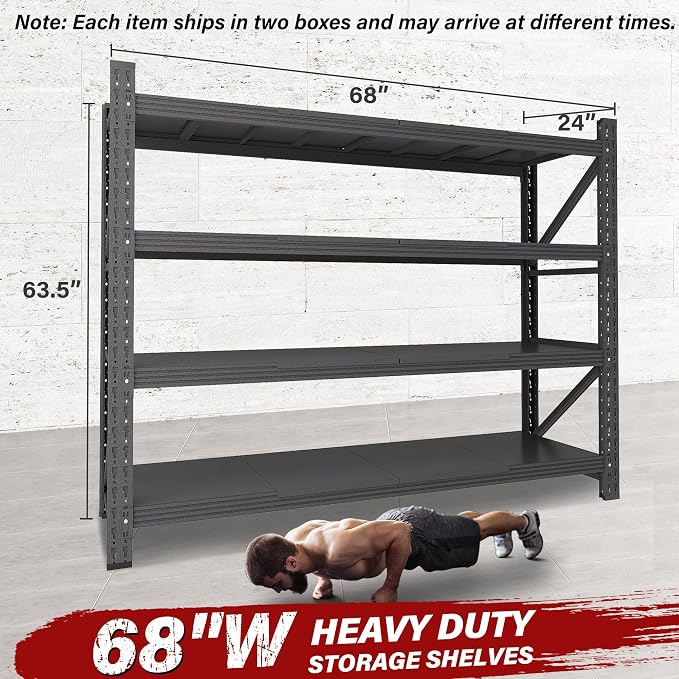 8000LBS Heavy Duty Garage Shelving Units,68" Wide & Deep Storage Shelves,Metal Garage Shelves,Large Storage Rack,Steel Shelf,Industrial Shelving for Shop,Warehouse,Basement,68" W x 24" D x 63.5" H - Image 2