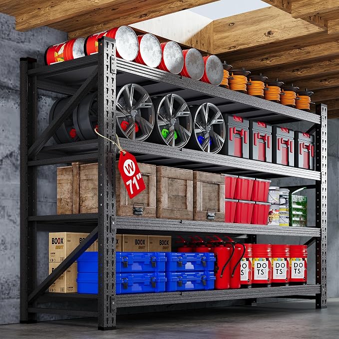 71”W Garage Shelving Units, 5000LBS Storage Shelves Heavy Duty, 24" Deep Metal Shelving Rack, 4 Tier Large Tall Industrial Shelving , Adjustable Standing Shelf for Warehouse / Shop 71"W x 24"D x 70"H by AFAIF