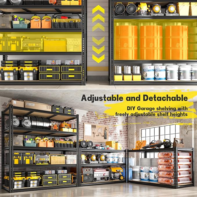 48" W Garage Shelving Heavy Duty 3080LBS Garage Storage Shelving, 5 Tier Adjustable Metal Shelving Unit Utility Rack Shelf for Warehouse, Pantry, Closet, Kitchen 72" H x 48" W x 24" D, Black,2PCS - Image 4