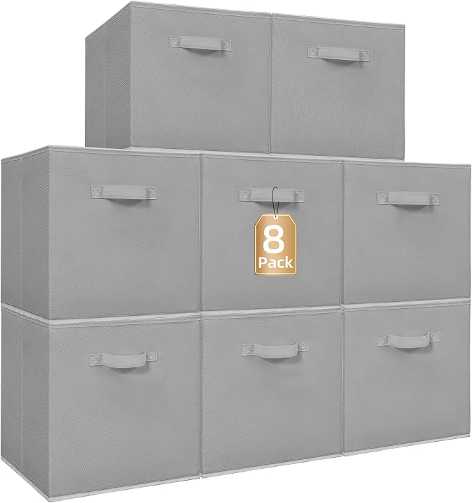 STORAGE MANIAC Storage Cubes, 13 Inch Collapsible Storage Bins with Handles, 8 Pack Fabric Foldable Bins for Organization, Durable Storage Bins for Closet, Shelves, Offices, Toys, 8-Pack Grey by STORAGEMANIAC