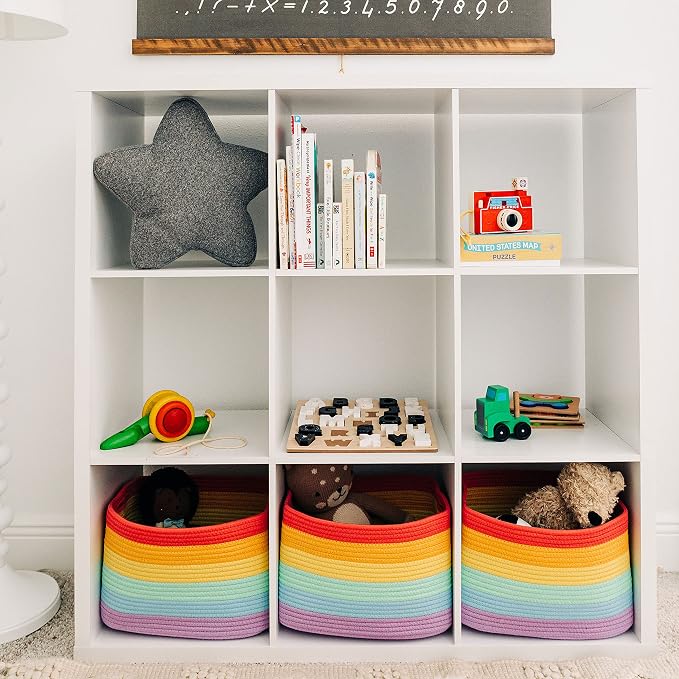OrganiHaus Set of 3 Rainbow Baskets - Colorful Woven Storage Baskets for Playroom, Nursery & Classroom Decor, Toy Storage, 15x9x10 - Image 4
