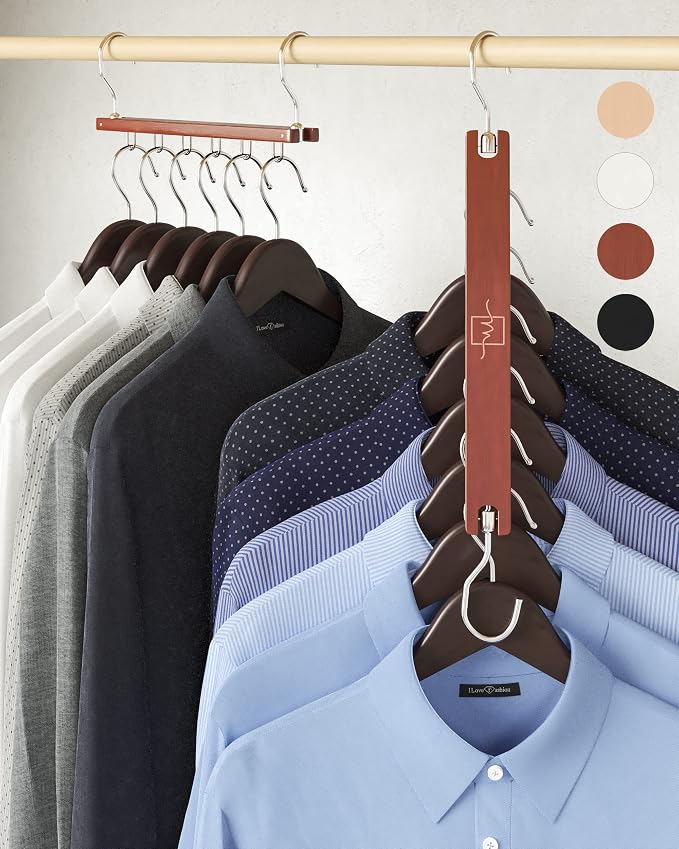 MORALVE Space Saving Hangers for Closet – 4 Pack European Beechwood 6-Tier Shirt Organizer with 360° Swivel Hook – Collapsible Clothes Hanger for Closet Organization (Hangers Not Included) by MORALVE