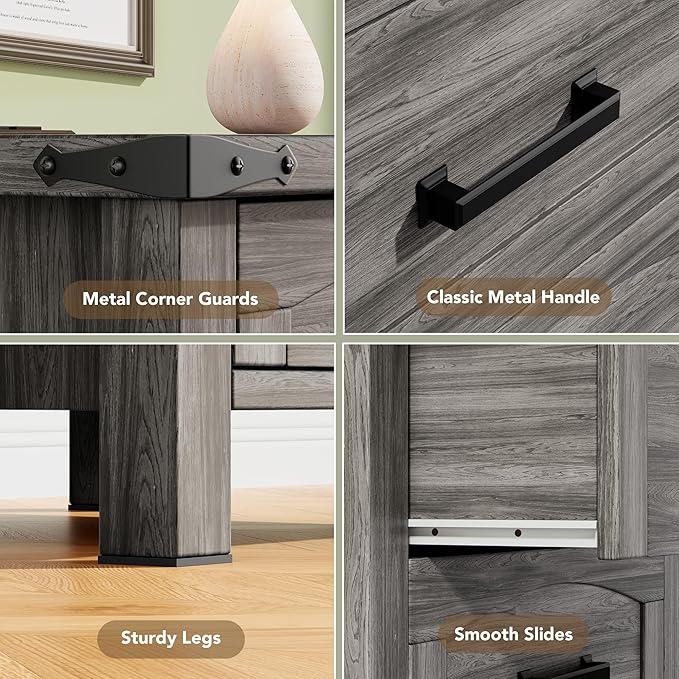 Decofy Farmhouse Nightstand with Charging Station, 18'' Wide Rustic End Table with USB/Type-C Ports, 3 Drawers, Wood Bedside Table for Bedroom, Grey Oak