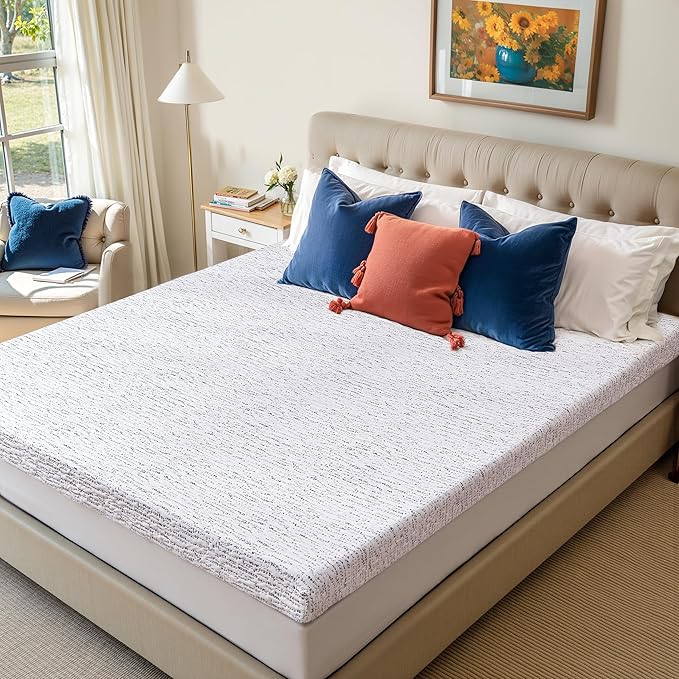 Subrtex 4 Inch Memory Foam Mattress Topper, King Mattress Topper for Pressure Relieving, Soft Breathable Single Bed Toppers Mattress Pads with Removable Washable Cover
