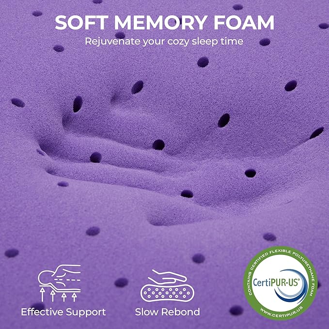 BDEUS 2 Inch King Memory Foam Mattress Topper with Collagen-Rich Cover, Soft Mattress Pad for Skin-Hydrating & Back Pain Relief, CertiPUR-US Certified