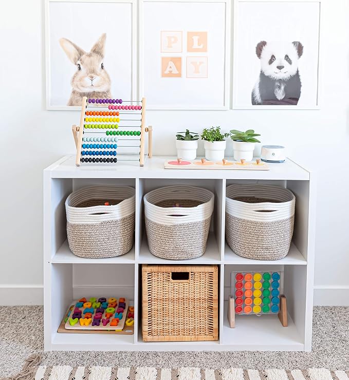 OrganiHaus Cotton Rope Basket for Shelf - Woven Storage Basket for Organizing, Closet & Toy Storage - Brown/Off-White - 15x9x10 - Image 6