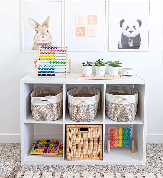 OrganiHaus Rope Baskets for Shelves - Set of 3 Woven Storage Baskets for Organizing, Closet & Toy Storage - Brown/Off-White - 15x9x10 - Image 4