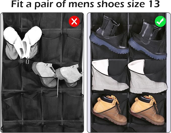 KIMBORA Boots Hanging Shoe Organizer for Closet 12 Extra Large Mesh Pockets Over The Door Shoe Rack for Men Shoes Size 16, Black - Image 3